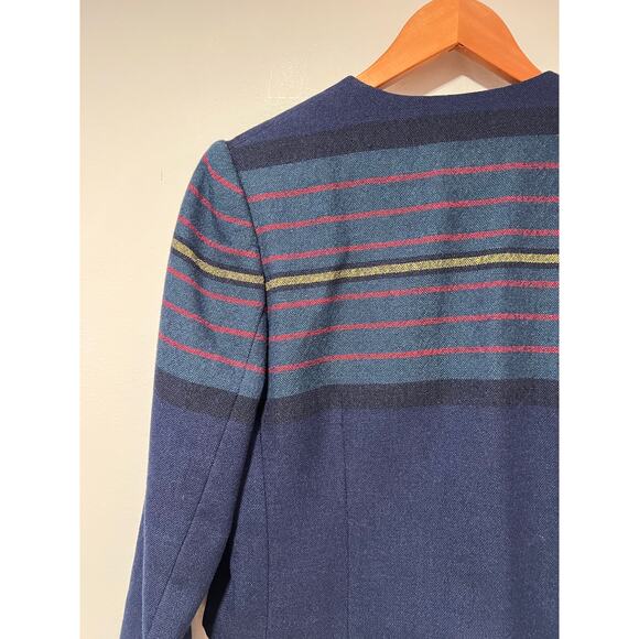 Vintage Young Traditions Business Jacket Navy Blue Red Yellow Stripes Size 6 JL - Picture 7 of 9